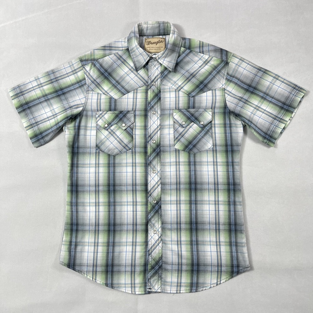 Vintage Wrangler Western Pearl Snap Shirt Men‎ Medium Plaid Double Sawtooth